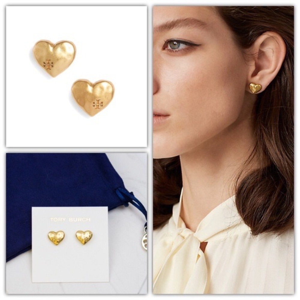 Tory Burch Heart Stud Earrings Vintage Gold - Picture 1 of 7